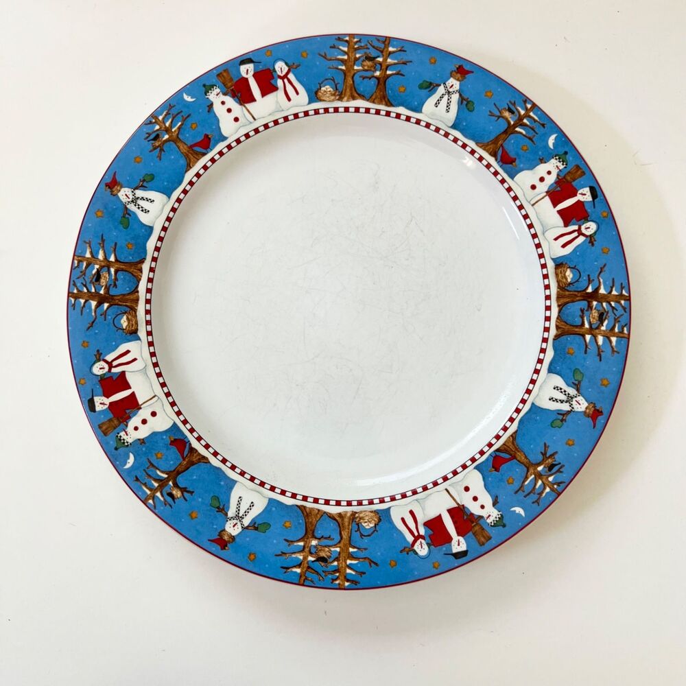 Vintage Sakura Snowman Christmas Dinner Plate Debbie Mumm Discontinued Oneida